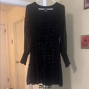 Tailor Vintage Black Gold Dot Long Sleeve Dress
